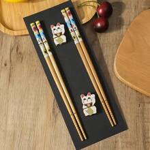 2 Pairs Chinese Chopsticks Japanese Korean Sushi Solid Wood Chopsticks Wedding Gift Chop Sticks Hashi Two Pairs Chopsticks Set - Blue YD - View 6