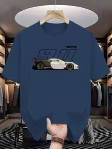 Men's New Racing Casual Personalized Letter Print Short Sleeve T-Shirt, Paired With Casual Pants, Suitable For Travel/Vacation/Outdoor Camping/Sports, International Racing