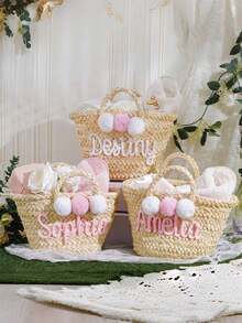 Personalized Woven Bridesmaid Handbag, Custom Bridesmaid Beach Bag, Bridesmaid Gift Basket, Bachelorette Party Tote Bag, Wedding Shower Gift, Bridesmaid Handbag, Woven Handbag, Beach Bag, Custom Bag - Multicolor - View 4