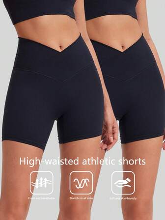 2 件瑜伽运动短裤跑步健身普拉提骑行裤健身房透气运动短裤吸汗瑜伽裤