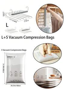 1pc Foldable Retractable Clothing Rack, Pants Hanger, Closet Organizer, 6pcs Stainless Steel Hat Rack, Hanging Hat Rack For Closet, Wardrobe, Multi-Functional Hat Display Rack, 5pcs Vacuum Storage Bags, Moisture Proof, Dustproof, Mildew Proof Sealed Clothes Storage Bags, Bedding Storage Bags