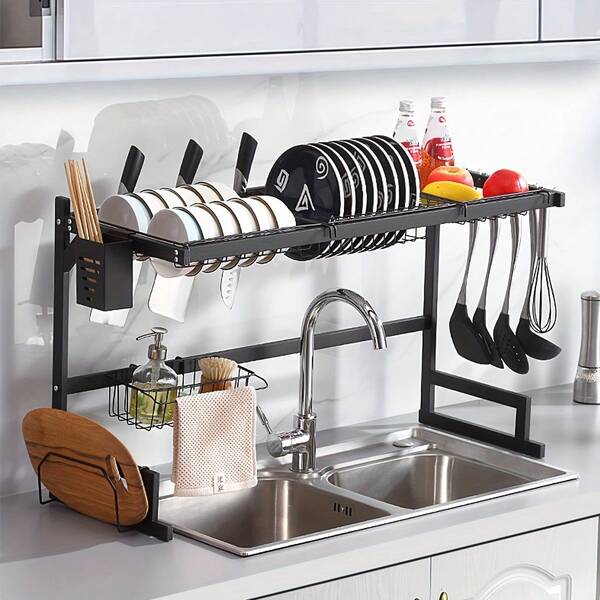 1pc Kitchen Sink Storage Rack, Kitchen Dish Rack, Painted Carbon Steel Material, Tableware Storage Rack Shelf, Bowl Holder, Dish Rack, Cup Holder, Drain Board, Cutlery Rack, Home Kitchen Accessories For Hotels,Restaurant, Bulk Kitchenware&Tableware