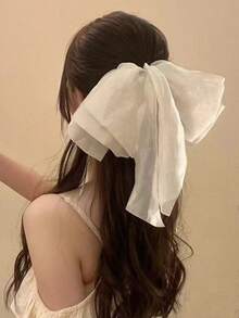 1个优雅长款蝴蝶结发夹，欧根纱纯色发饰，适合女性和女孩日常佩戴、节日、派对、拍照等场合，也可用作发夹、发卡、发饰、发饰、发饰、发饰等，适合上学、大学、女性冬季装扮等场合，蝴蝶结，可爱，发饰，头部饰品，女士发饰