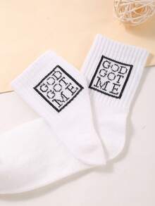 10 Pairs Of "GOD GOT ME" Vintage Children's Mid-Calf Socks For Daily Wear For Boys And Girls, Fashionable And Casual, Durable Palette, - Multicolor - View 3