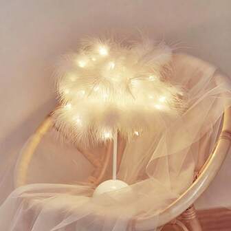 1 件粉色和白色 40LED 羽毛灯小夜灯，温馨浪漫装饰小夜灯，可爱风格浪漫羽毛灯，女孩卧室装饰，情人节礼物，节日礼物，适用于房间、客厅、桌面装饰，人造羽毛