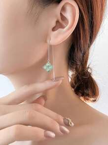 S925 Silver Natural A-Level Jade Earrings, Elegant Women's Pendant Earrings In Clover Shape Style, Suitable For Daily, Festival, Vacation, Party, Date Wear, Mother's Day Gift, Suitable For Gift Giving.Authentic S925 Sterling Silver Earrings With Inlaid Translucent Green Jade Balls & Secure Lobster Clasps For Women's Wedding/Birthday Gift - Includes FREE Luxury Gift Box (Certified Hypoallergenic)