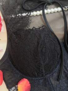 EZNV 1pc Lace Patchwork Fishbone Cute Corset Top, Waist Cincher Bustier