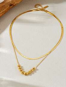 1pc Gold-Plated Punk Style Double Layer Geometric Beaded Necklace Chain - Gold - View 3