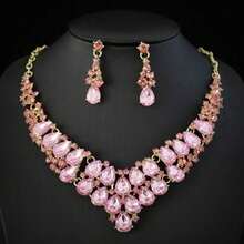 1 套女士珠宝套装，项链和耳环，镶嵌水钻，时尚优雅奢华，适合新娘、婚礼、正式场合、派对