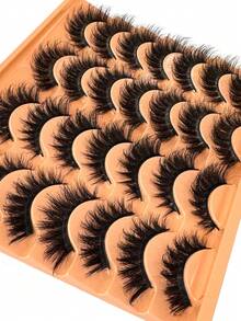14 Pairs Premium 3D Faux Mink Eyelashes - Thick, Fluffy, Elegant D-Shaped Curled False Lashes, Natural Look, Fluffy Cat Eye Lashes, Suitable For Bold Eye Makeup, Reusable, Great For Beginners - 濃密款 - 查看 4