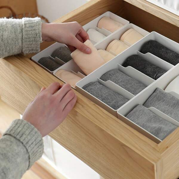 1 pieza Caja organizadora de plástico con 5 compartimentos para calcetines, ropa interior, cajón de escritorio, uso doméstico para mujeres, organizador de almacenamiento, artículos esenciales de viaje, regreso a la escuela, almacenamiento de dormitorio, decoración de otoño