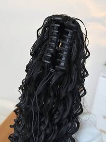 26 Inch Wavy Curly Elastic Claw Ponytail Hair Extensions, Heat Resistant, Black - Black - View 7