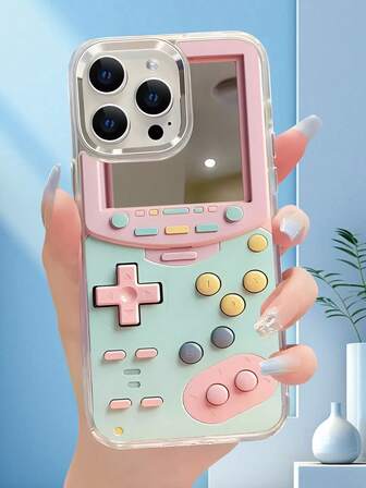1pc Stylish Gamepad Printed 2D Pattern Simplified Elegant Cartoon Gamepad Style Electroplated Mirror Phone Case With Camera Lens Frame, Minimalist Style Suitable For Birthday Gifts For Friends, Family, Couples, Yourself, Compatible With IPhone 16/15/14/13/12/11/Pro/ProMax