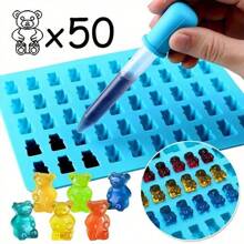 1pc 50 Cavity Cute Bear Shape Silicone Mold, Jelly Chocolate Candy Mold With Dropper, DIY Baking Decorating Tool For Bear Chocolate, Soap, Cake, Pudding, Baking