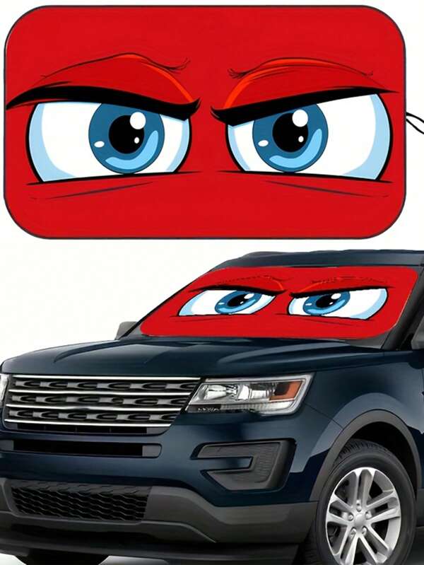 1pc Funny Red-Eyed Car Windshield Sunshade, With UV Protection, Cute Eye Design To Block UV Ray And Sunlight For Car Protection, Foldable For Easy Storage, Fits Most Sedans And SUVs - 59.06 Inches X 27.5 Inches