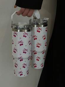 BENNY 900ml/30oz- 樱桃蝴蝶结双层不锈钢保温杯，情人节圣诞女士礼物 - 美观不锈钢吸管杯，大手柄防漏保温杯，咖啡杯，汽车杯，蝴蝶结樱花心形图案，女士可爱旅行杯，保冰12小时，适用于户外、办公室、居家、学校、汽车、生日礼物、节日礼物、母亲节礼物、返校礼物、情人节礼物 - 多色 - 查看 4