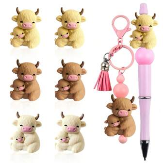 6/30pcs Cute Cow & Calf Design, Ideal For Mother's Gift, DIY Crafts, Keychains, And Jewelry Making | Soft Texture Beads & Combinations | High Quality Silicone Material, Jewelry Making Supplies | Creative Handmade Beads | Silicone Craft Beads