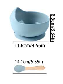 1 Set Of Baby Feeding Bowl And Spoon Set, Silicone Baby Bowl Suction With Wooden Spoon Silicone Suction Base Anti-Slip Baby First Feeding Set, Suitable For, Girls And Boys
