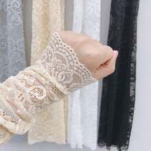 1 对优雅蕾丝袖套 - 刺绣设计，弹性材质，露指，透气防紫外线，优雅蕾丝袖套 - 弹性夏季防晒，透气针织装饰袖，无羽毛，可手洗，适合休闲户外活动 - 彩色 - 查看 10