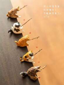 Cute Fishing Cat Creative Decor Ornament Miniature Figurine, Suitable For Office Or Indoor
