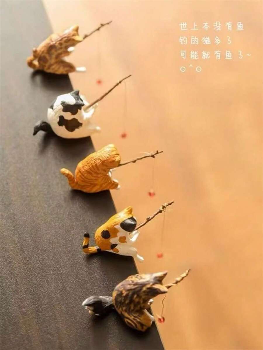Cute Fishing Cat Creative Decor Ornament Miniature Figurine, Suitable For Office Or Indoor