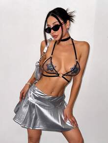 1 件女士性感水钻渔网细肩带吊带背心，适合派对、俱乐部、音乐节、节日和日常穿着