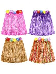 5pcs-Hawaiian Hula Skirt Hawaiian Grass Skirt Tropical Hawaiian Hula Skirt Hawaiian Hula Skirt Costume Summer Beach Vacation Dress Hawaiian Party Gift Ideas Gift Party Decoration Hula Skirt Hula Dance Show With Wreath Hula Skirt,Party Decorations, Hawaiian Party Supplies Tropical Beach Party - Multicolor - View 4