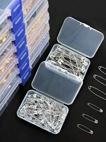 50pcs/100pcs Transparent Storage Box Assorted Silver & Gold Pins In Different Lengths