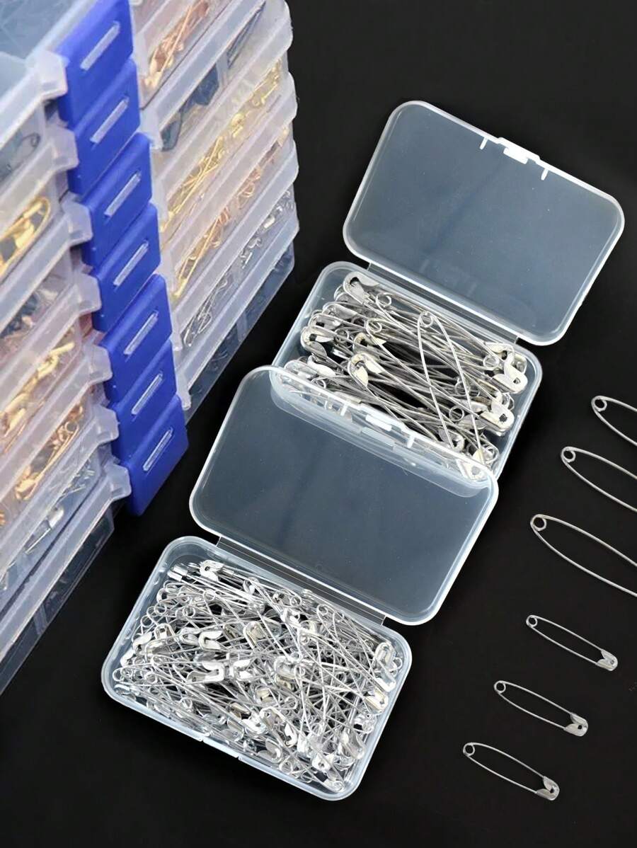 50pcs/100pcs Transparent Storage Box Assorted Silver & Gold Pins In Different Lengths