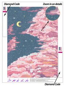 |5D DIY 钻石画|粉色油画风格钻石画套装，粉色云朵萦绕月亮。成人钻石画海报墙饰，家居装饰钻石画，DIY 墙面艺术，享受动手乐趣，馈赠亲友的最佳礼物 - 彩色 - 查看 2