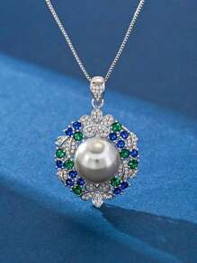 4 pièces Ensemble de bijoux en argent 925 avec perles et cubic zirconia, élégant et luxueux, comprenant un collier, une bague et des boucles d'oreilles. Convient pour le mariage (mariée/demoiselles d'honneur), l'anniversaire, les récompenses d'employés et le port quotidien