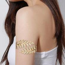 一套金色希腊女神头饰和臂环，新娘首饰套装，罗马月桂叶皇冠臂环，可调节臂套 - 金色 - 查看 7