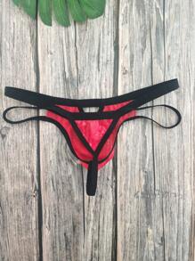 DomiGe 1pc Sexy Red Jacquard Mesh Hollow-Out Men's Erotic G-String Underwear