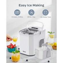 Silonn Countertop Ice Maker, Produces 9 Ice Cubes In 6 Minutes, 12 Kg Daily Capacity, Self-Cleaning Ice Machine With Ice Scoop & Basket Two Ice Sizes, Perfect For Home Kitchen Office Bar And Parties - White - View 2