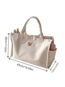 1pc Embroidered Bear & Customizable Letter Tote Bag, Large Capacity Fashion Handbag, Breastfeeding Diaper Bag For Moms, Canvas Tote Bag With Customizable Name, Maternity & Baby Storage Bag, Commuter Mom Bag,Multi-Functional,Ornamental,Letter,Stylish,Modern,Colorful,Cute,Adorable,Casual,Custom,Personalised,Unique,Customized,Ideal Gifts For Him,Ideal Gifts For Her Back To School