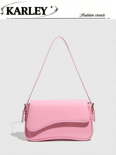 1pc Burgundy Minimalist Solid Color Women's Shoulder Bag, Flap Shoulder Bag, Baguette Bag, Handbag, Underarm Bag, Square Bag, PU Leather Texture Bag, Patent Leather Crocodile Grain PU Fashionable Multifunctional Elegant Sexy Suitable For Handheld, Shoulder, Work, Business, Commute, Outdoor, Travel, Bag Size: 27*15*6cm