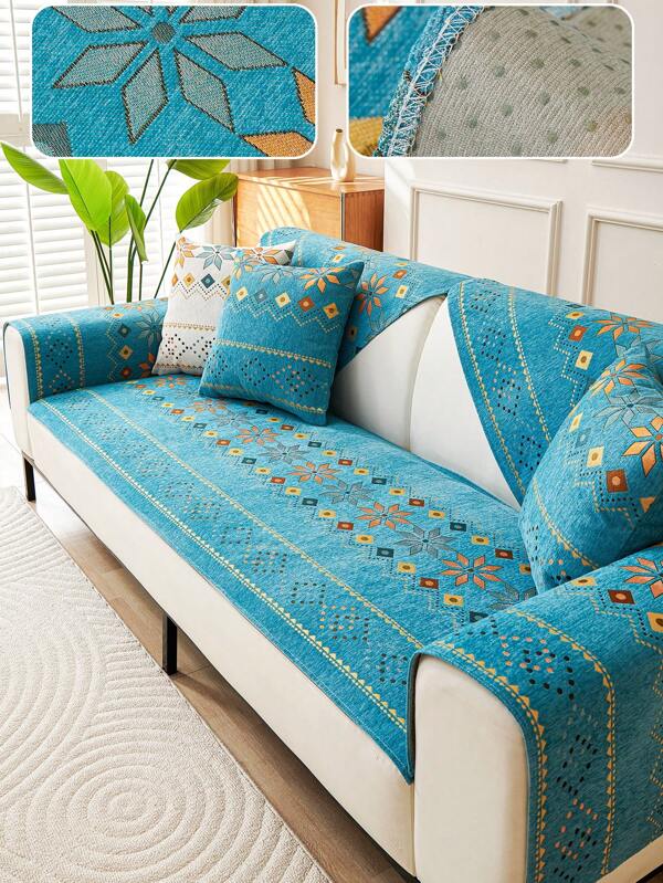 1 pièce Housse de canapé en tissu chenille, 100% polyester, convient pour fauteuil, canapés 2/3/4 places et canapés d'angle, style méditerranéen convenant pour le bureau, le salon, la chambre à coucher, décoration pour toutes les saisons