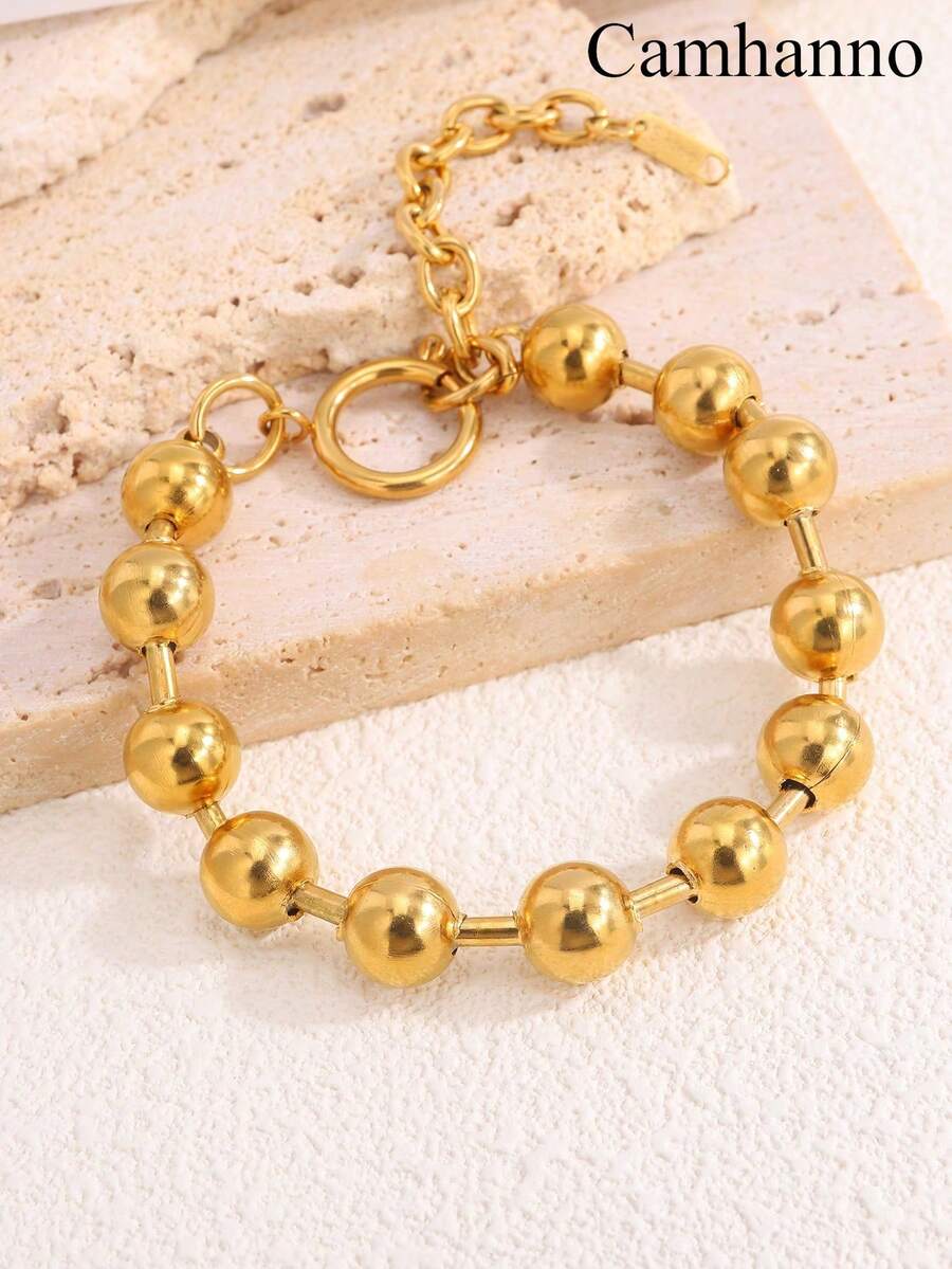 Camhanno 1 pieza de brazalete de acero inoxidable ligero y lujoso, adecuado para uso diario por mujeres - Dorado - Ver 1