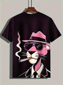 YXTEE Men's Casual T-Shirt - 3D Print Anime Cat Design, Polyester Short Sleeve, Stretchy, Machine Washable