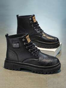 Men's High-Top Boots Spring/Autumn New Velvet Boots Black Suede Ankle Boots Casual Mid-Cut Leather Shoes, - Black - View 9