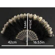 1pc Women's Feather Decor Chinese Style Folding Fan Without Tassel, Stage & Elegant Halloween