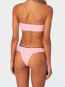 Womens Bikini Swimsuits Mini Bow Design Tube Tops With Ruffled Thong 2 Pcs Set Stylish Bikini Bathing Suit - Pink - View 5