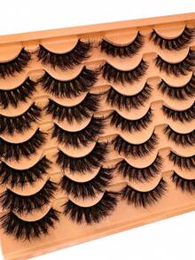14 Pairs Luxury 3D Faux Mink Eyelashes - Thick, Fluffy And Elegant D Curl False Lashes, Natural Looking Fake Lashes With Wise Stripes, Fluffy Cat Eye Lashes, Suitable For Bold Eye Makeup, Reusable, For Beginners, Suitable For All Occasions - 眼尾拉長款 - 查看 7