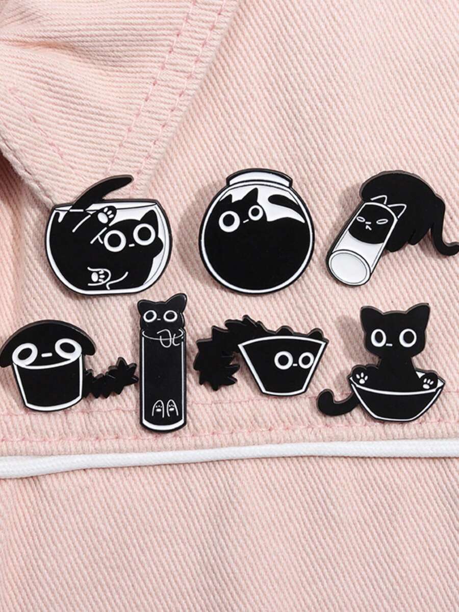 1pc Creative Animal Series Brooch, Cute Black Cat Shape Metal Badge Accessory
