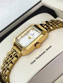 1pc Pablo Raez 18K Gold Plated Women's Wrist Watch, Elegant Stainless Steel Watch, Rectangular Accessory, Luxury Jewelry, Original Design, Charming, Silver Gold Plated, Non-Fading, Women's Formal Wrist Watch, Thick Steel Bracelet, Square Case, Top-Grade New AAA Design, Quartz Retro Wrist Watch, Business, Dream, Graduation, Wedding Gift - Gold - View 8