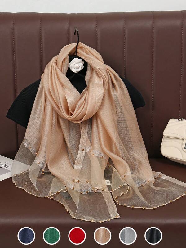 1pc Spring/Summer New Silk Nail Bead Scarf Women's Elegant Muslim Scarf Versatile Silk Scarf Daily Evening Dress Travel Sunscreen Fashion Shawl And Festival Gift