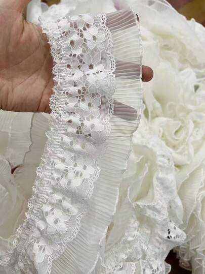 Double Layer Ruffle Lace Trim With Embroidery, Sewing Craft Supplies Polyester Lace Edging For Dolls Dresses, Shoes, Hats, Bags, Curtains Decoration