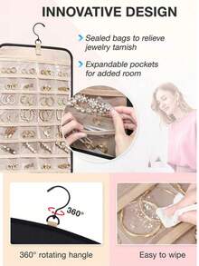 1 pezzo Borsa portaoggetti gioielli versatile e di grande capacità, a doppia faccia, organizer per collane e orecchini anti-polvere, con ganci in metallo durevoli, soluzione ideale per appendere e organizzare i gioielli in modo elegante, perfetto per la decorazione della casa, i viaggi e i regali per occasioni speciali