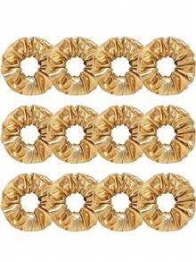 4/12pcs/Set Gold PU Leather Scrunchies,Shiny, Elastic & Non-Damaging Hair Ties For Big Girl – Perfect For Daily Wear, Parties & Stylish Hairstyles - Gold - View 2