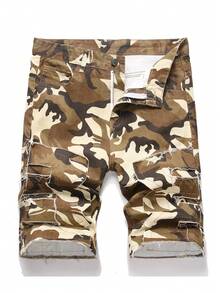 Teen Boy Creative Fringed Layered Camo Print Denim Shorts - Multicolor - View 1